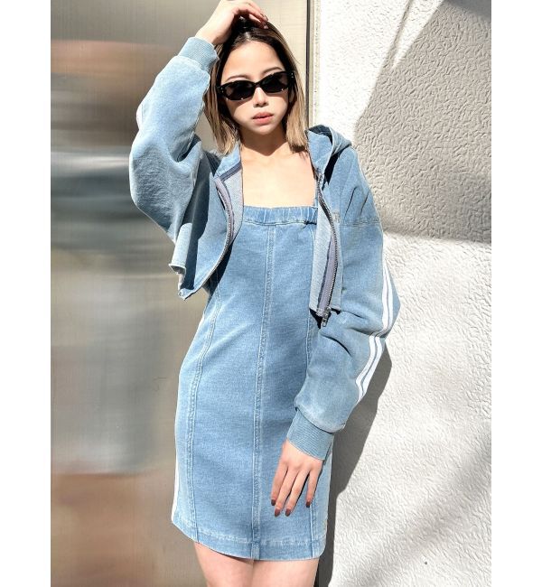 GYDA「GD SIDE 2ラインカットデニムベアワンピース【SETUP着用可】」|ワンピース|