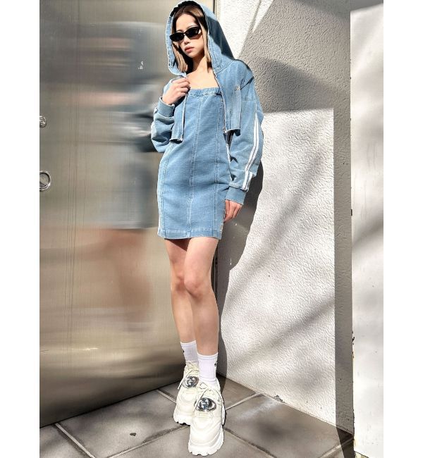 GYDA「GD SIDE 2ラインカットデニムベアワンピース【SETUP着用可】」|ワンピース|