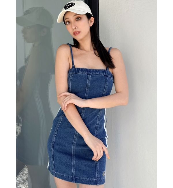 GYDA「GD SIDE 2ラインカットデニムベアワンピース【SETUP着用可】」|ワンピース|