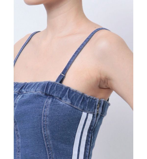 GYDA「GD SIDE 2ラインカットデニムベアワンピース【SETUP着用可】」|ワンピース|
