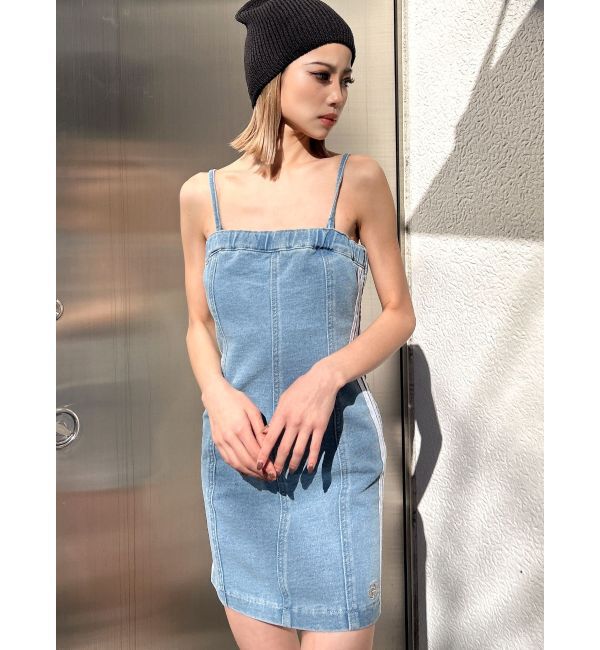 GYDA「GD SIDE 2ラインカットデニムベアワンピース【SETUP着用可】」|ワンピース|