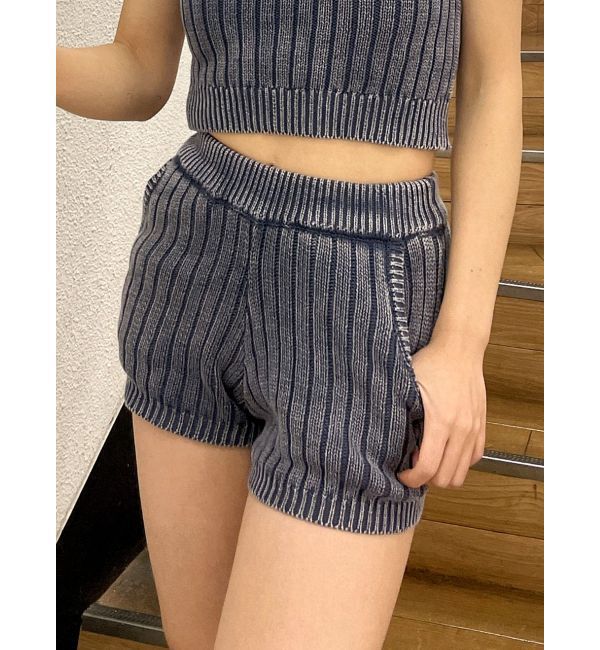 GYDA「ブリーチニットショートパンツ」|その他|ネイビー