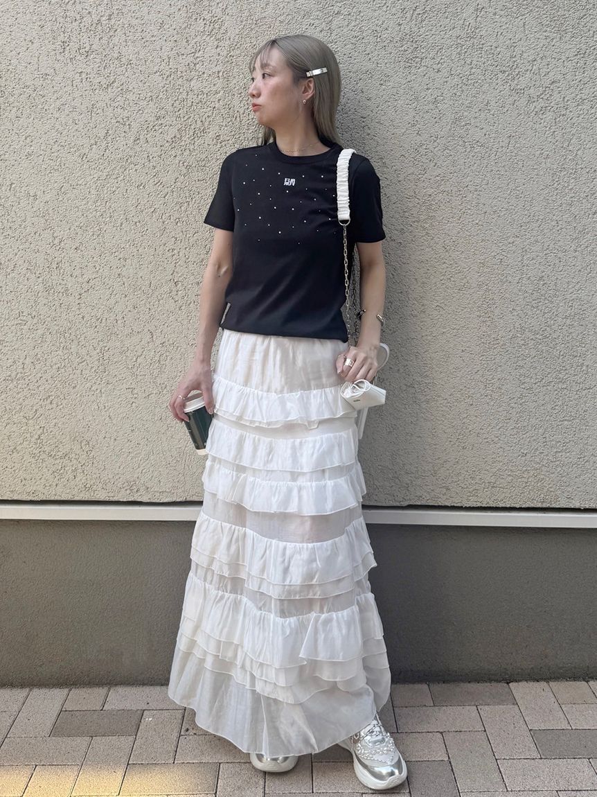 FURFUR「【WEB限定】ビジュー付きロゴ刺繍Tシャツ」|Tシャツ・カットソー|