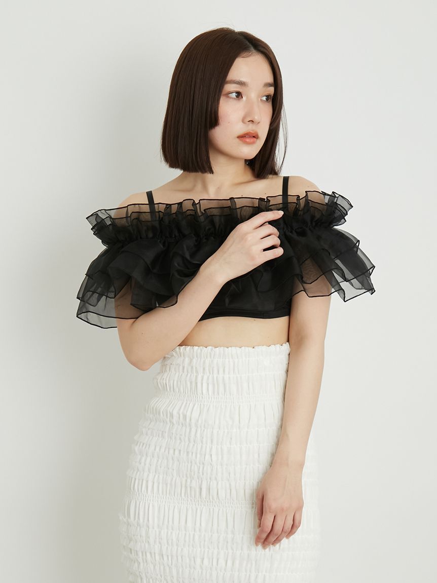 LILY BROWN Lingerie「【LILY BROWN Lingerie】マルチウェイライククロスストラップレスブラ/シルクフリル」|インナー|