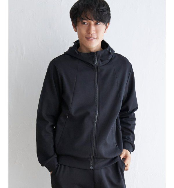 ikka「テックストレッチジップパーカー」|カーディガン|ブラック