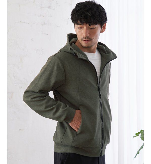ikka「テックストレッチジップパーカー」|カーディガン|オリーブ