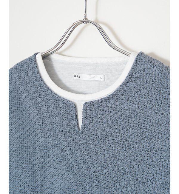ikka「メランジ鹿の子キーネックレイヤード」|Tシャツ・カットソー|