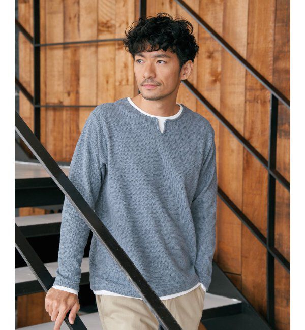 ikka「メランジ鹿の子キーネックレイヤード」|Tシャツ・カットソー|