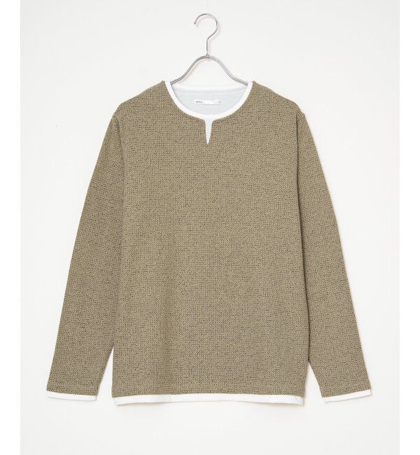 ikka「メランジ鹿の子キーネックレイヤード」|Tシャツ・カットソー|