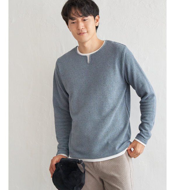 ikka「メランジ鹿の子キーネックレイヤード」|Tシャツ・カットソー|