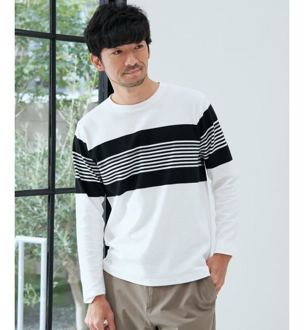 ikka「【雑誌MonoMax4月号掲載】リップルパネルボーダーロンＴ」|Tシャツ・カットソー|