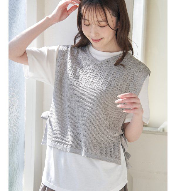 ikka「【2点セット】透かし編みラメニットベストアンサンブル」|ニット・セーター|