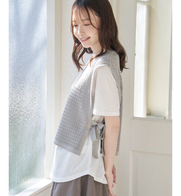 ikka「【2点セット】透かし編みラメニットベストアンサンブル」|ニット・セーター|