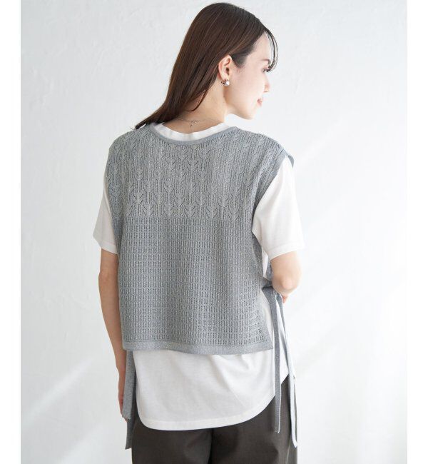 ikka「【2点セット】透かし編みラメニットベストアンサンブル」|ニット・セーター|