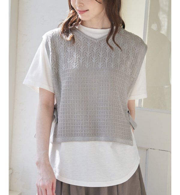 ikka「【2点セット】透かし編みラメニットベストアンサンブル」|ニット・セーター|