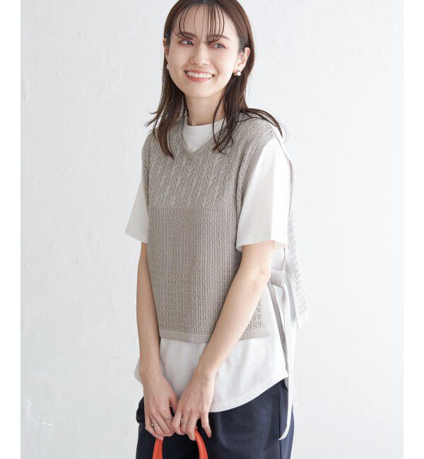 ikka「【2点セット】透かし編みラメニットベストアンサンブル」|ニット・セーター|