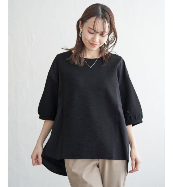 ikka「異素材切り替えサイドリボンプルオーバー」|その他|ブラック