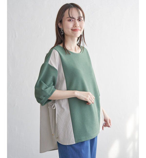 ikka「異素材切り替えサイドリボンプルオーバー」|その他|