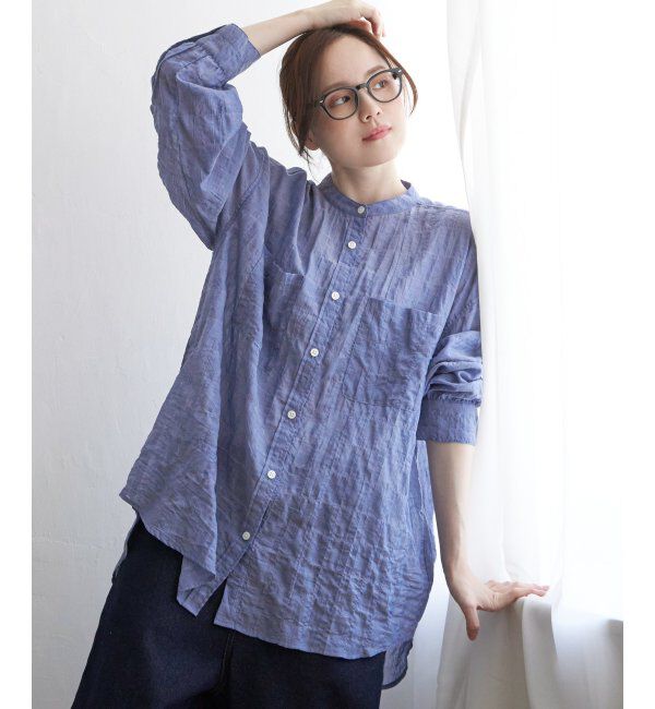 Lbc with Life「バックシャーリングロングシャツ」|シャツ・ブラウス|ブルー