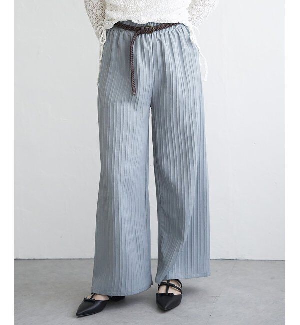VENCE share style「楊柳ストライプベルト付きパンツ」|デニム|