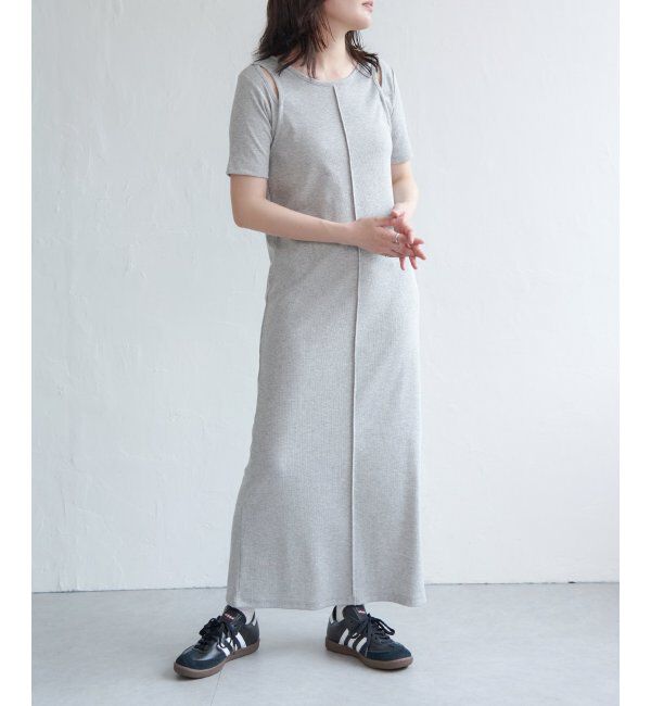 VENCE share style「リブカットソーレイヤード風ワンピース」|ワンピース|モクグレー