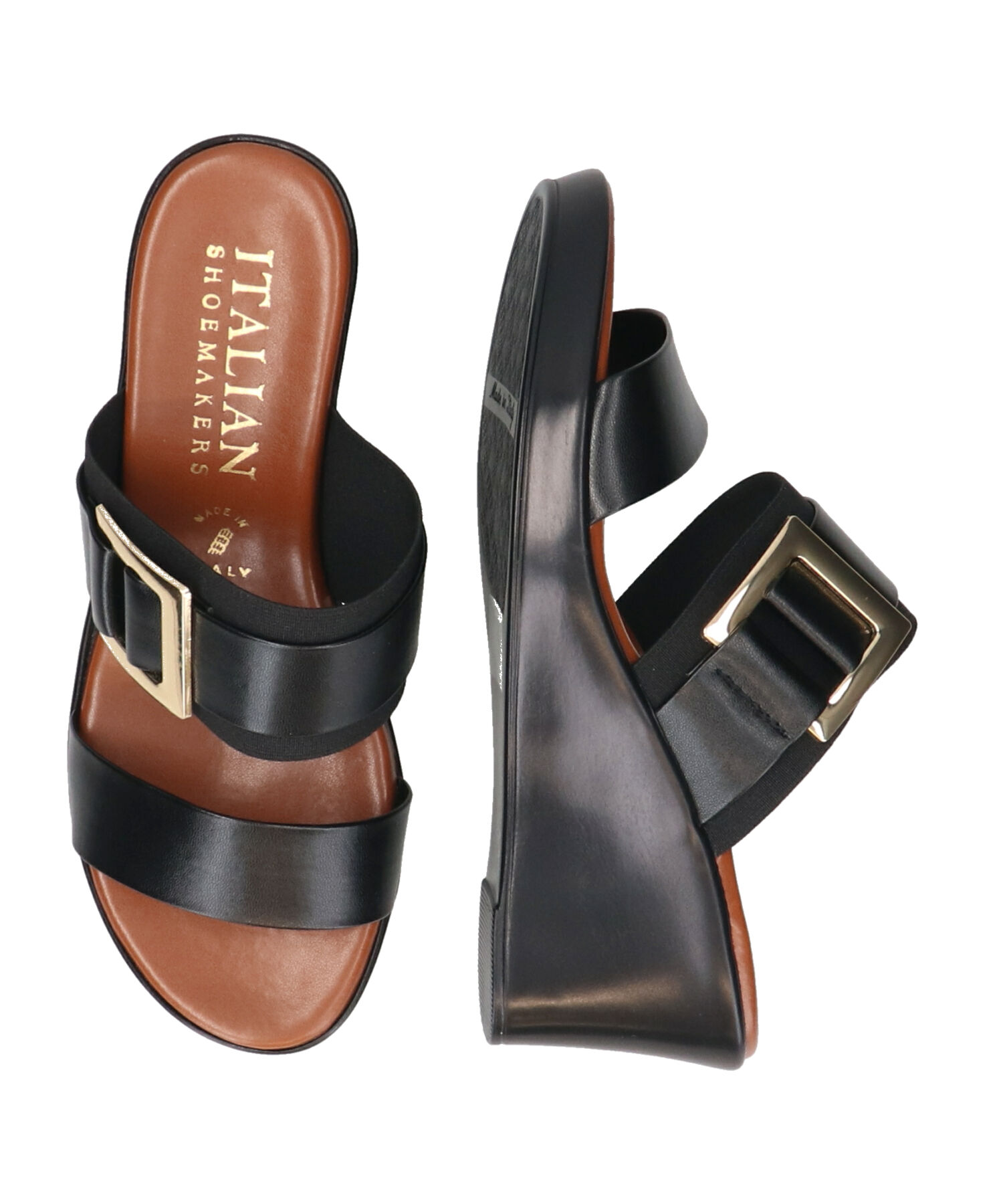 IMPORT SELECT「【ITALIAN SHOEMAKERS】スクエアメタルウェッジヒールサンダル(952343)」|サンダル|