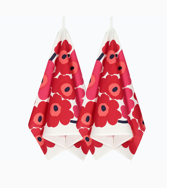 Marimekko「Unikko ティータオルセット」|その他|レッド&times;ホワイト