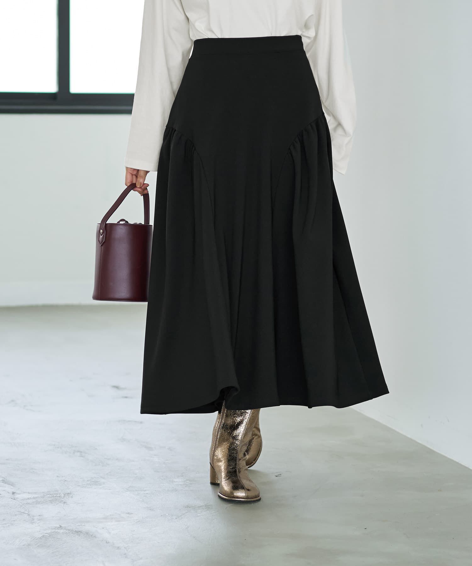 STYLE DELI「ラウンドギャザーフレアスカート」|フレア|ブラック