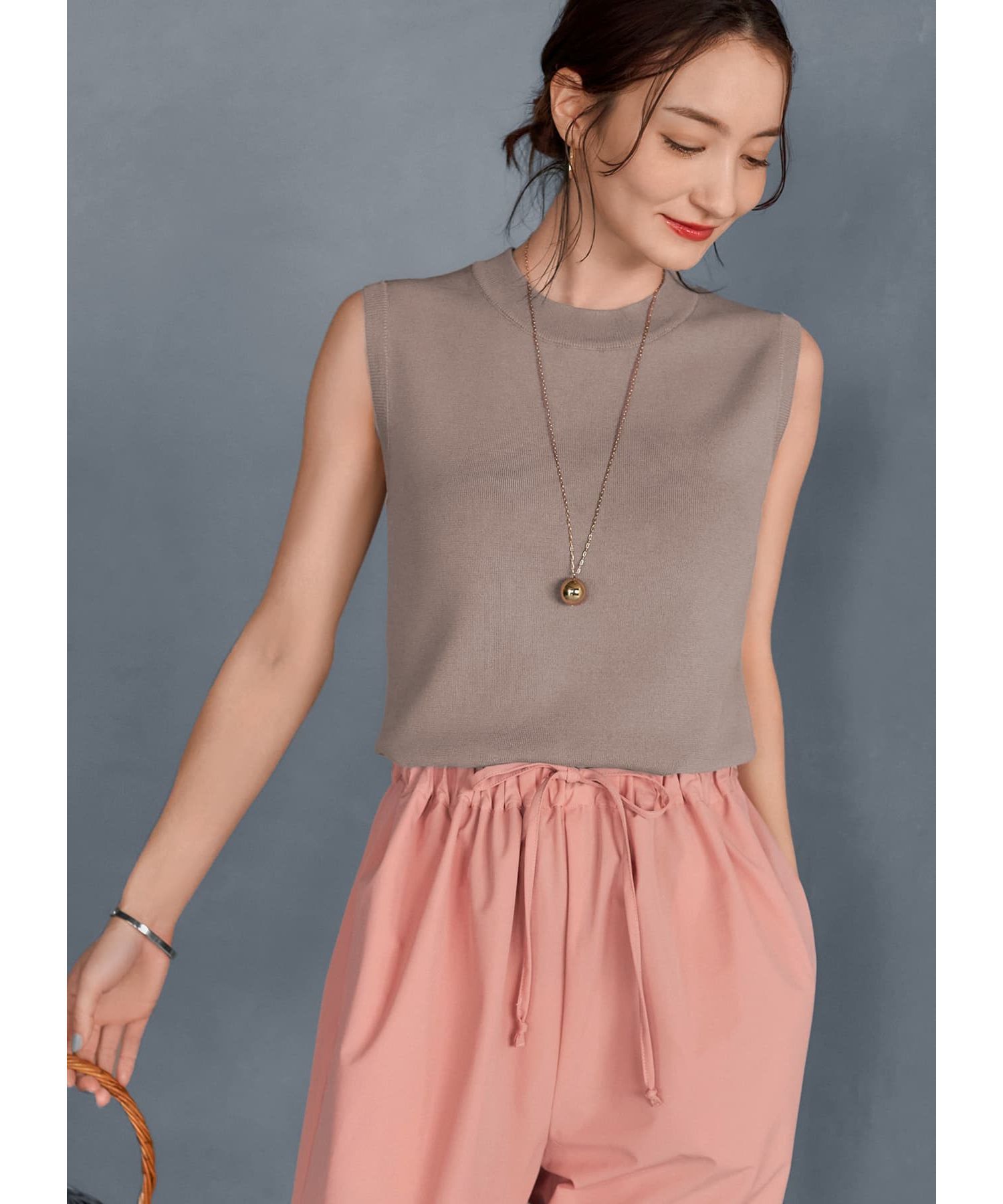 STYLE DELI「涼感ノースリーブニットトップスB」|ニット・セーター|ライトモカ