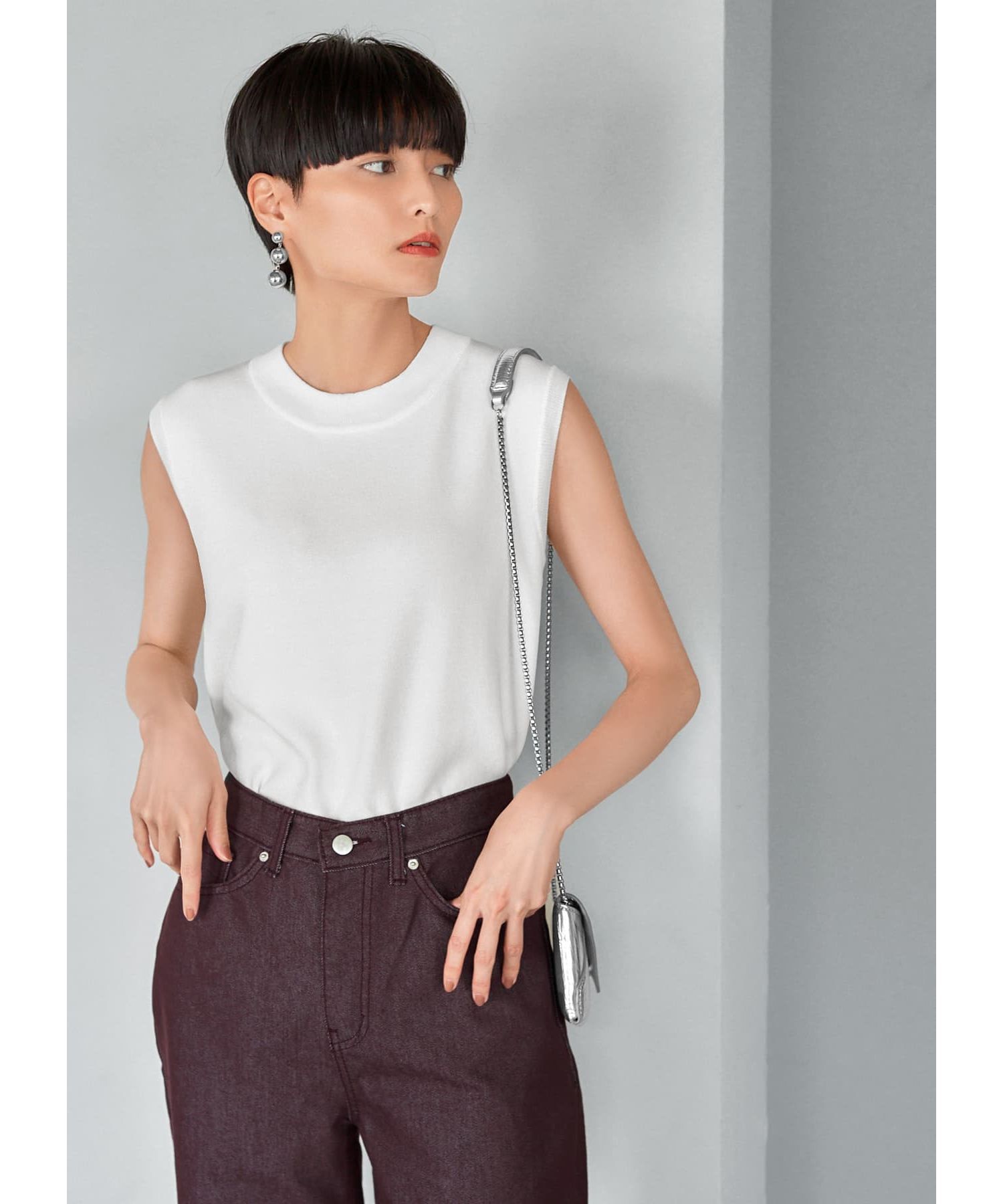 STYLE DELI「涼感ノースリーブニットトップスB」|ニット・セーター|ホワイト