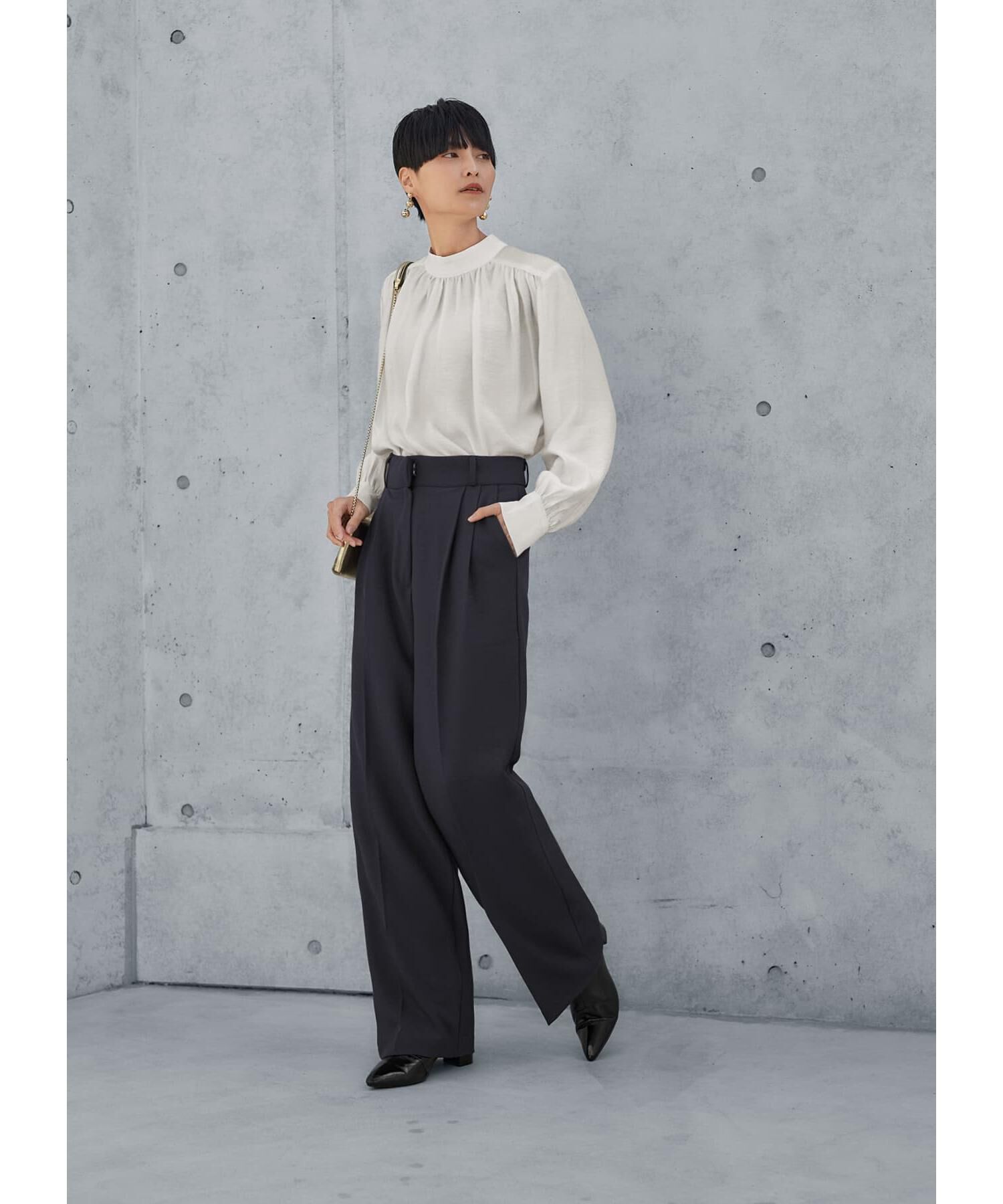 STYLE DELI「微光沢シボ感ギャザーブラウス」|シャツ・ブラウス|