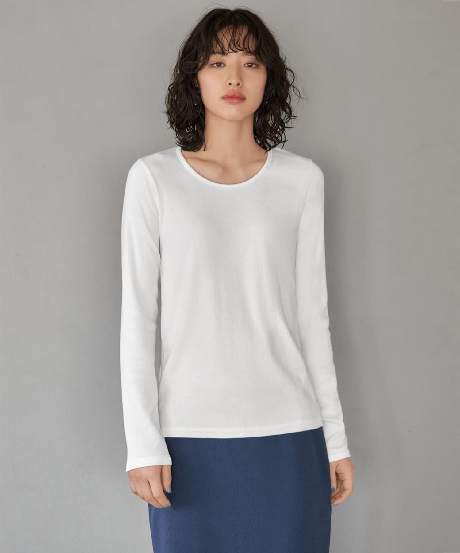 STYLE DELI「首開きベーシックリブトップス」|Tシャツ・カットソー|ホワイト