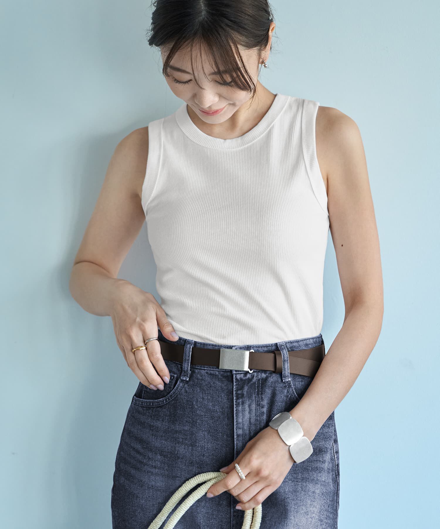 STYLE DELI「デコルテが見えすぎないリブタンクトップ」|タンクトップ|ホワイト