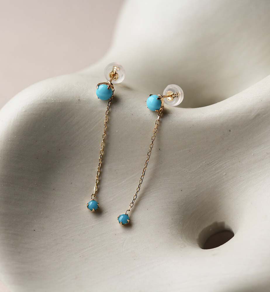  「ターコイズ チェーン ピアス | K10YG」|ピアス|
