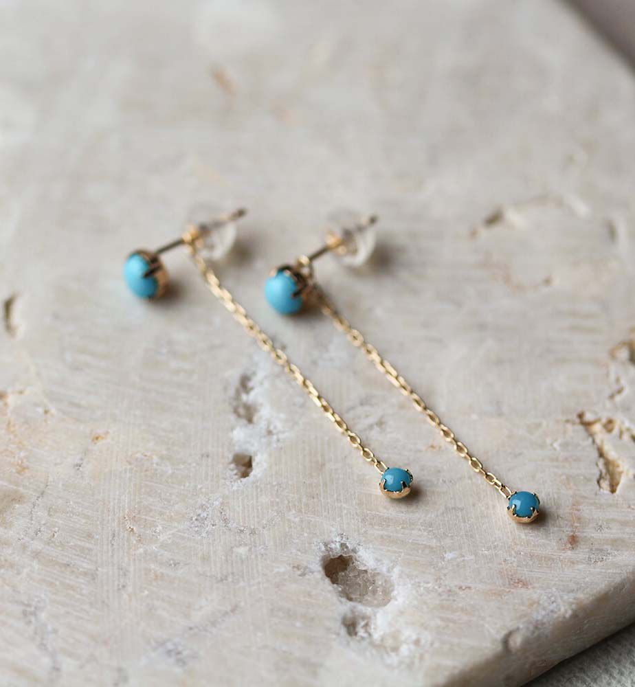  「ターコイズ チェーン ピアス | K10YG」|ピアス|