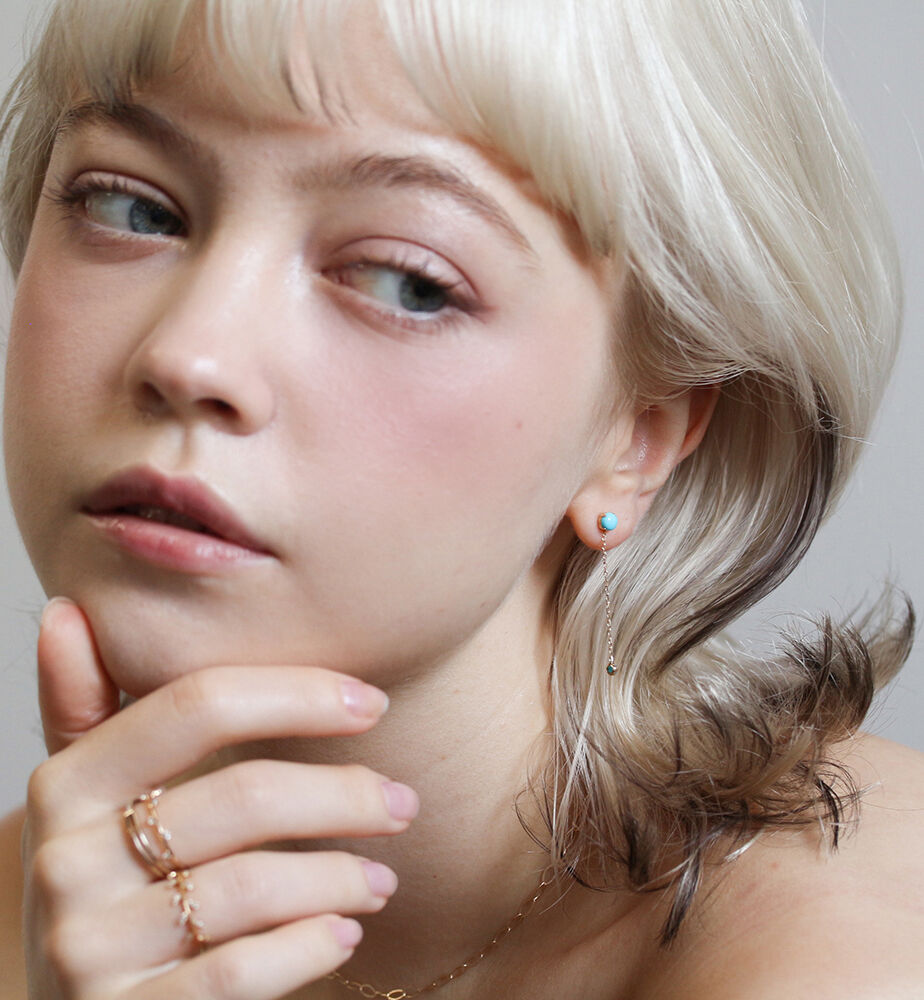  「ターコイズ チェーン ピアス | K10YG」|ピアス|