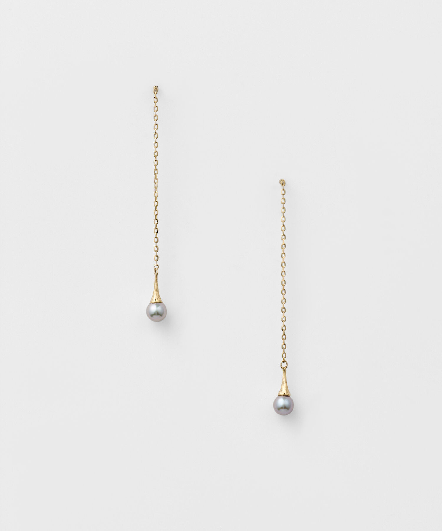  「K10パールロングピアス」|ピアス|グレー