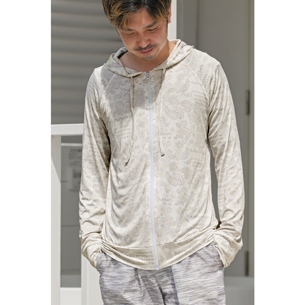 BACKYARD FAMILY「ラッシュガード メンズ 長袖 通販 おしゃれ 柄 パーカー 夏 ジップアップ M L XL XXL」|スポーツ|ホワイト1