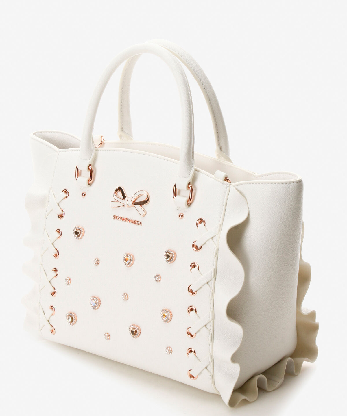 Samantha Vega「レースアップハートビジューフラッタ―(小)」|ハンドバッグ|