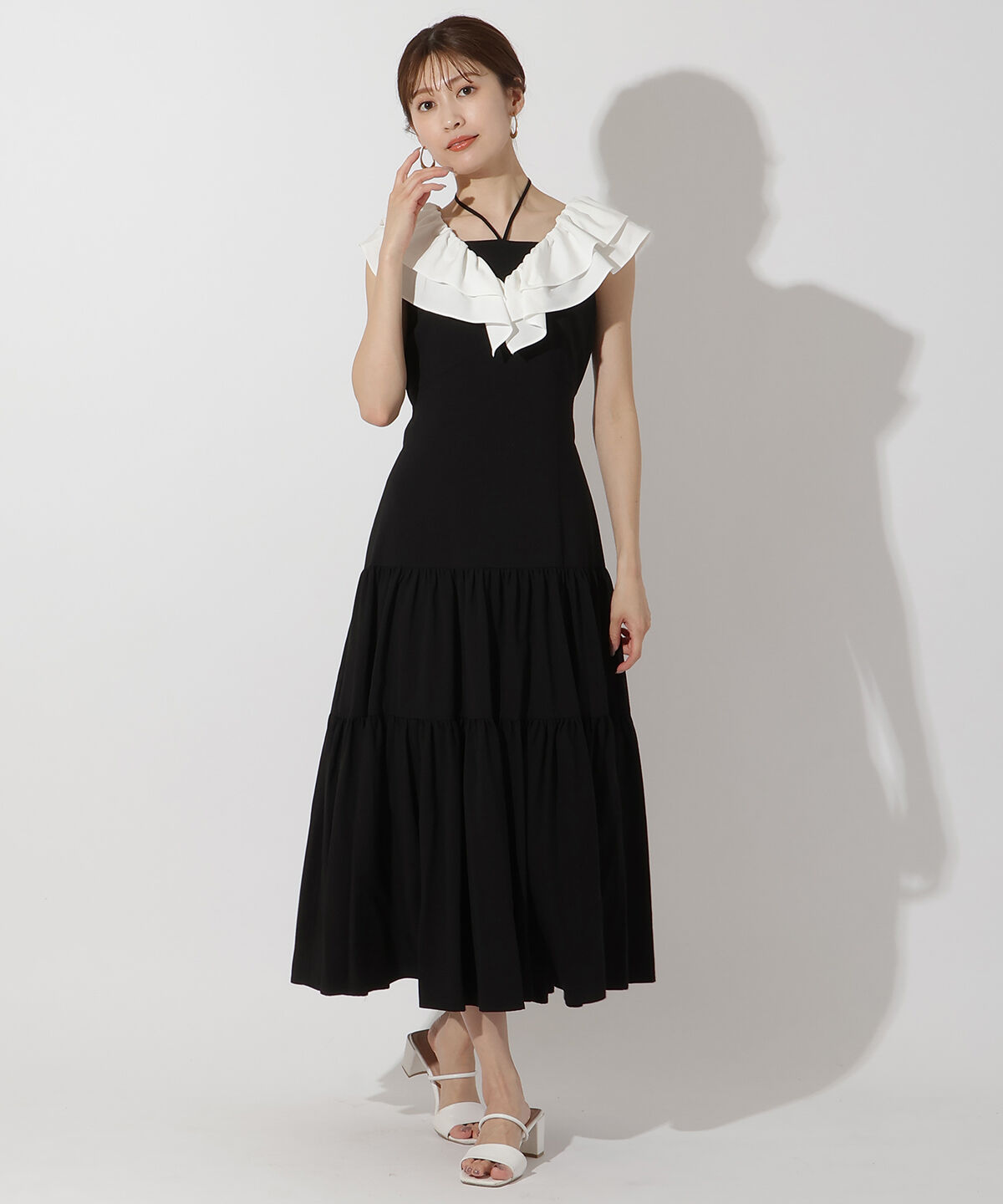 アンドクチュール「配色フリル襟ティアードワンピース」|ワンピース|