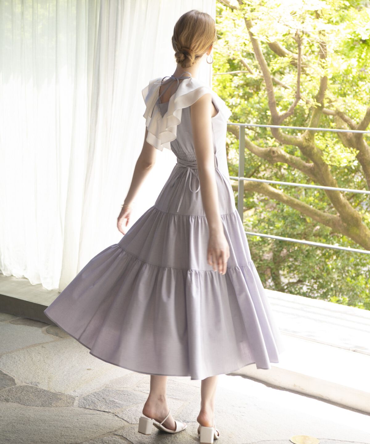 アンドクチュール「配色フリル襟ティアードワンピース」|ワンピース|