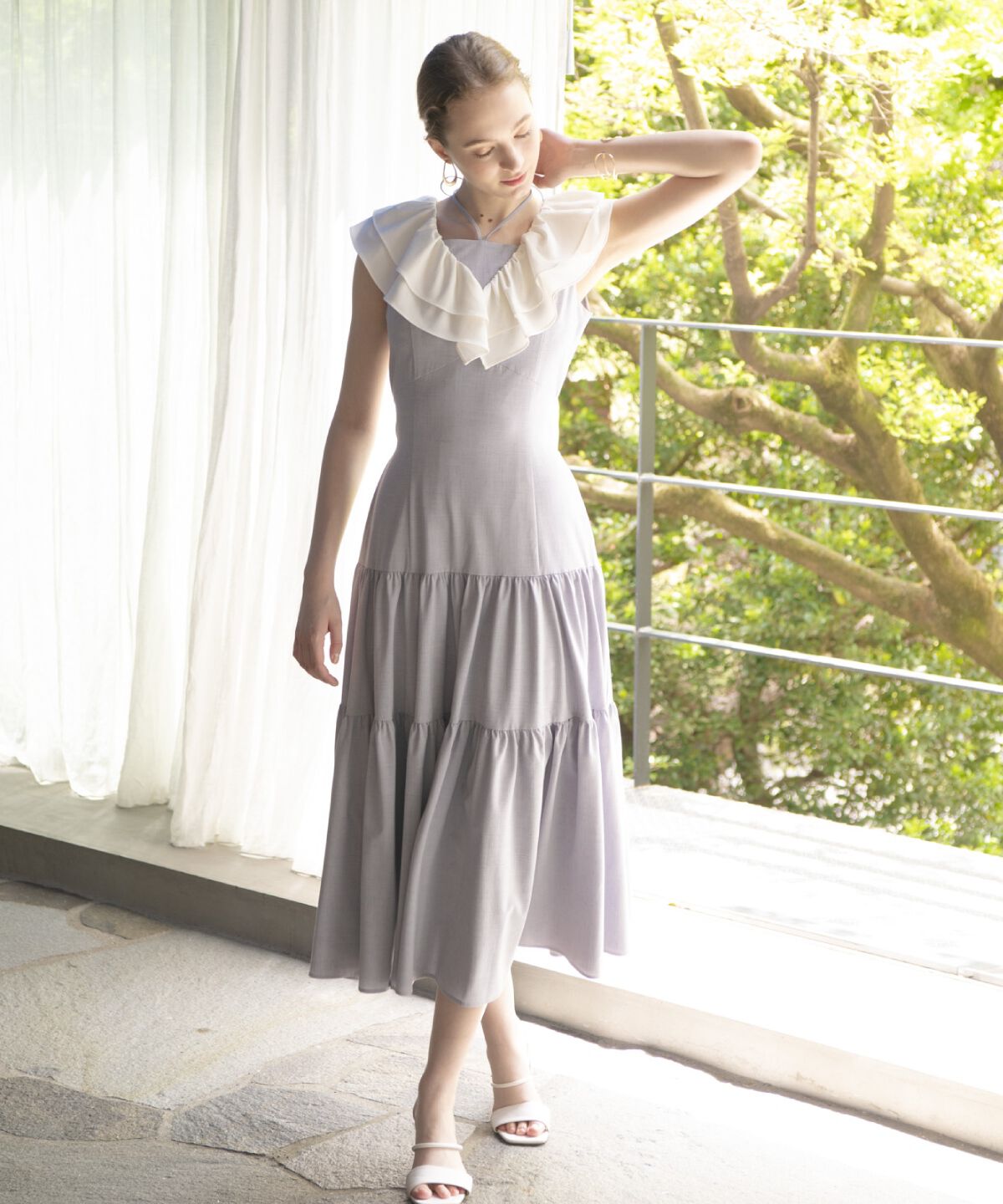 アンドクチュール「配色フリル襟ティアードワンピース」|ワンピース|