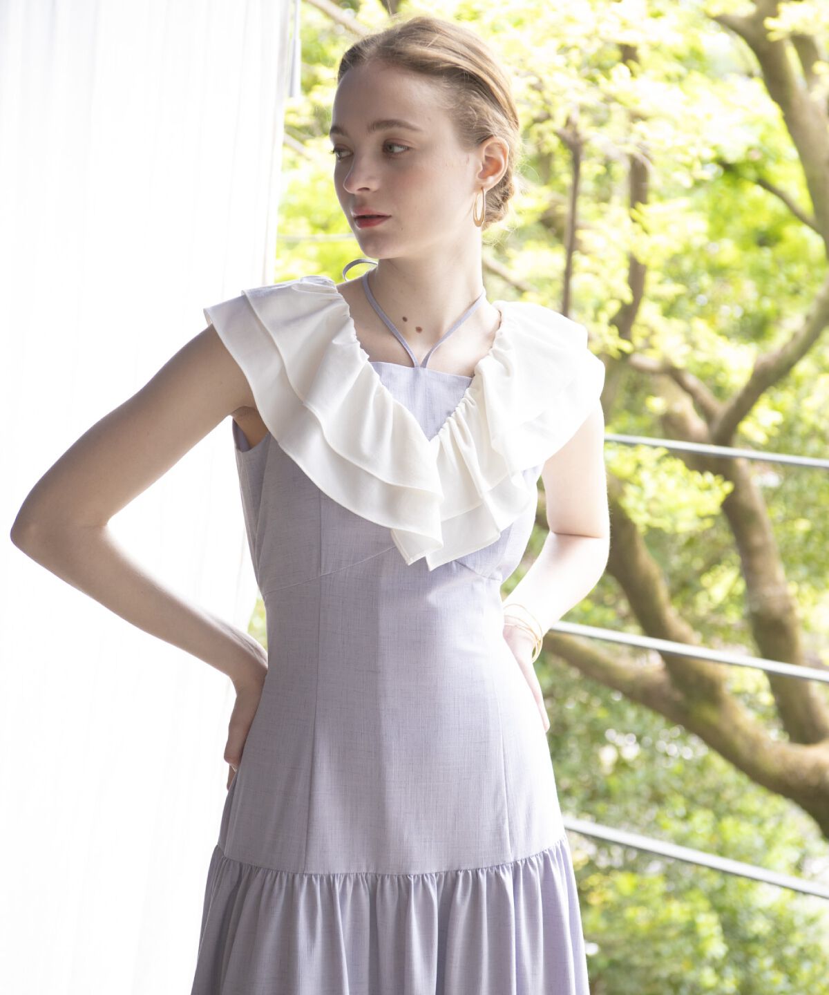 アンドクチュール「配色フリル襟ティアードワンピース」|ワンピース|