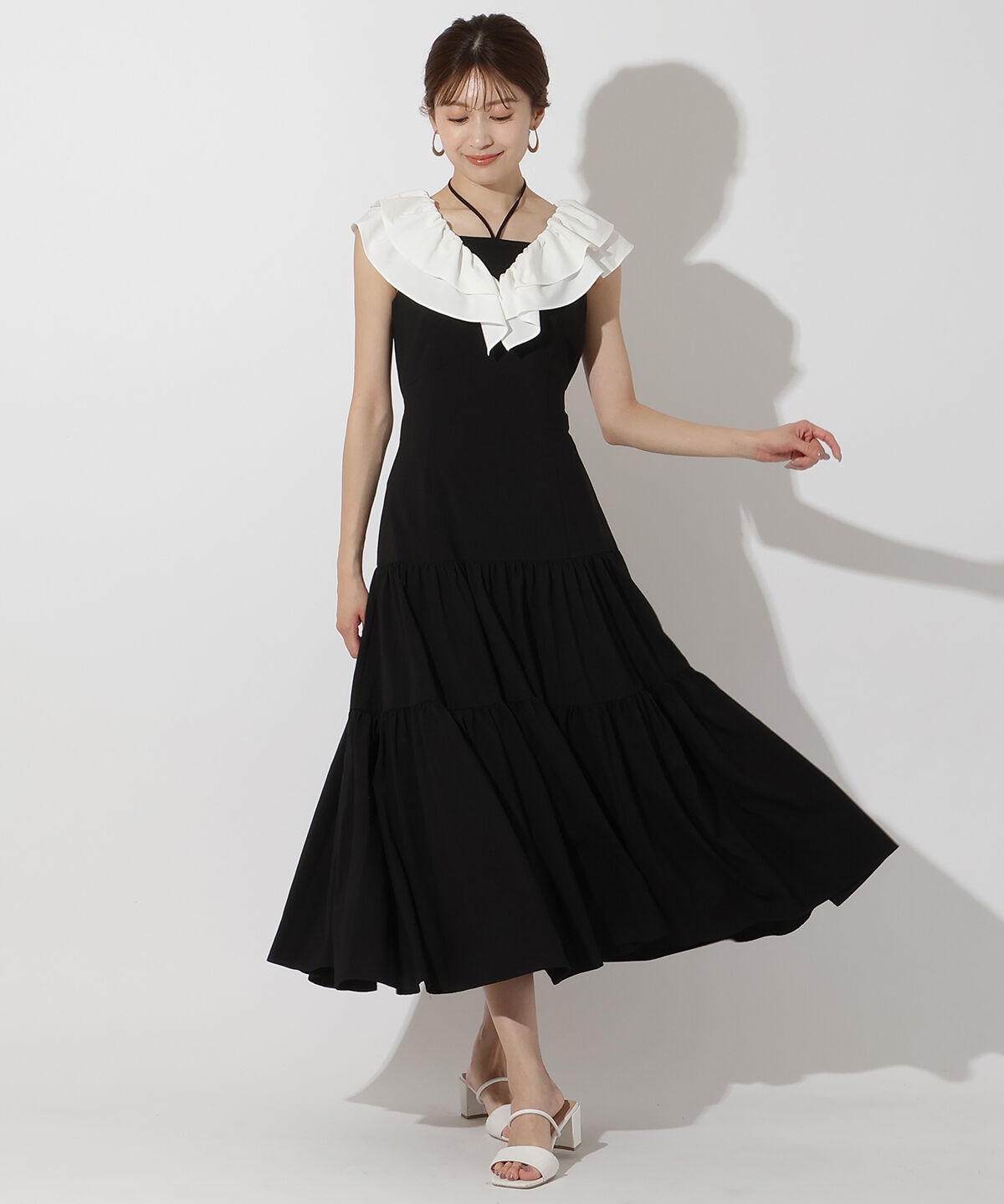 アンドクチュール「配色フリル襟ティアードワンピース」|ワンピース|