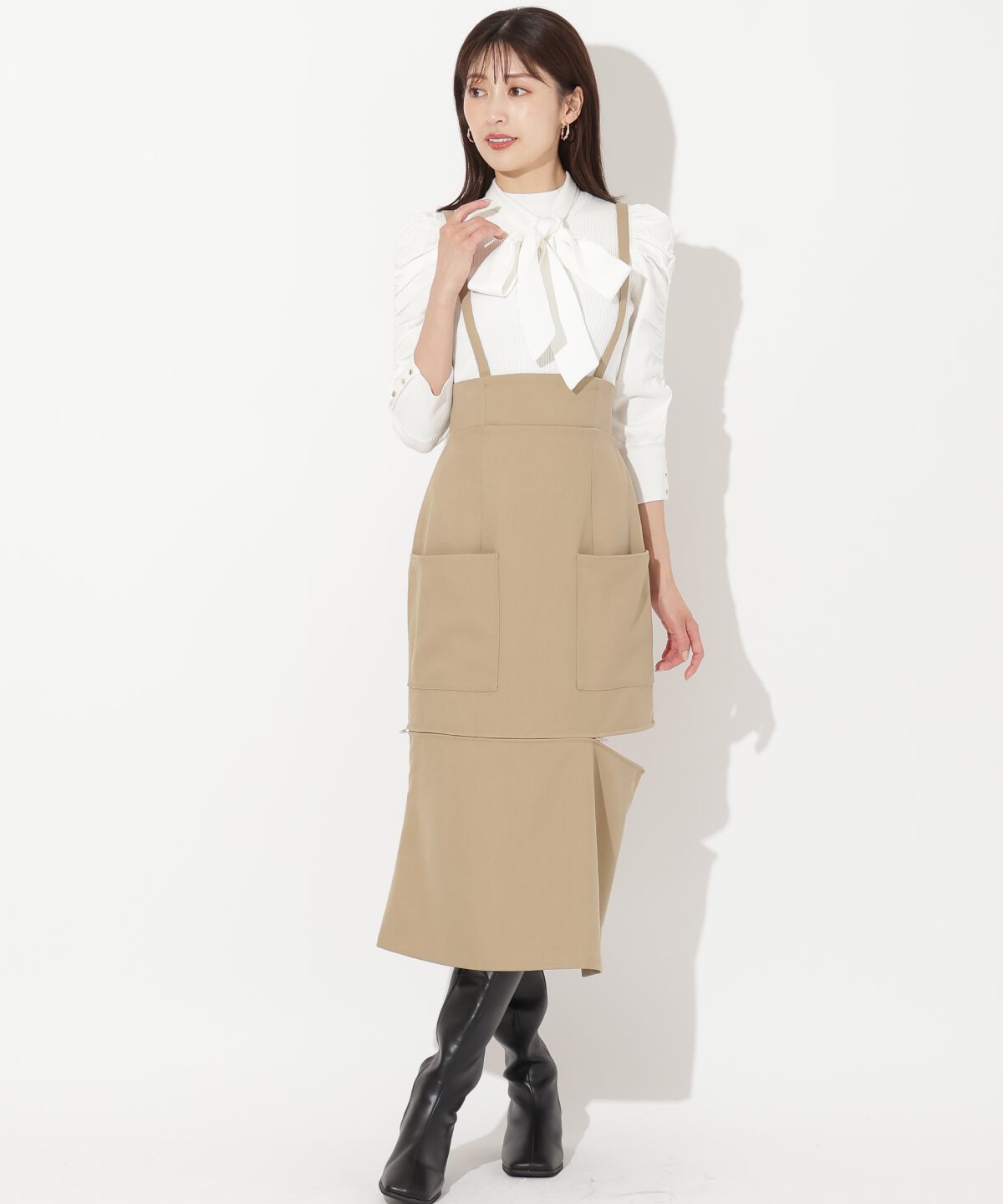 アンドクチュール「袖ギャザーボウタイ付きニットプルオーバー」|ニット・セーター|