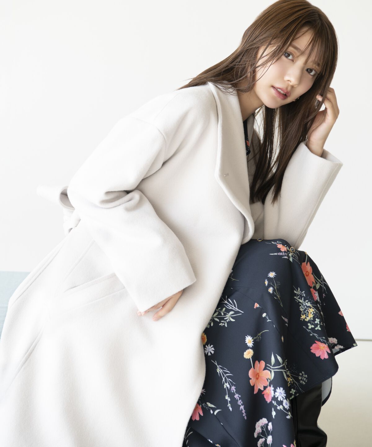 アンドクチュール「ウールビーバービッグカラーロングコート」|ダウン|