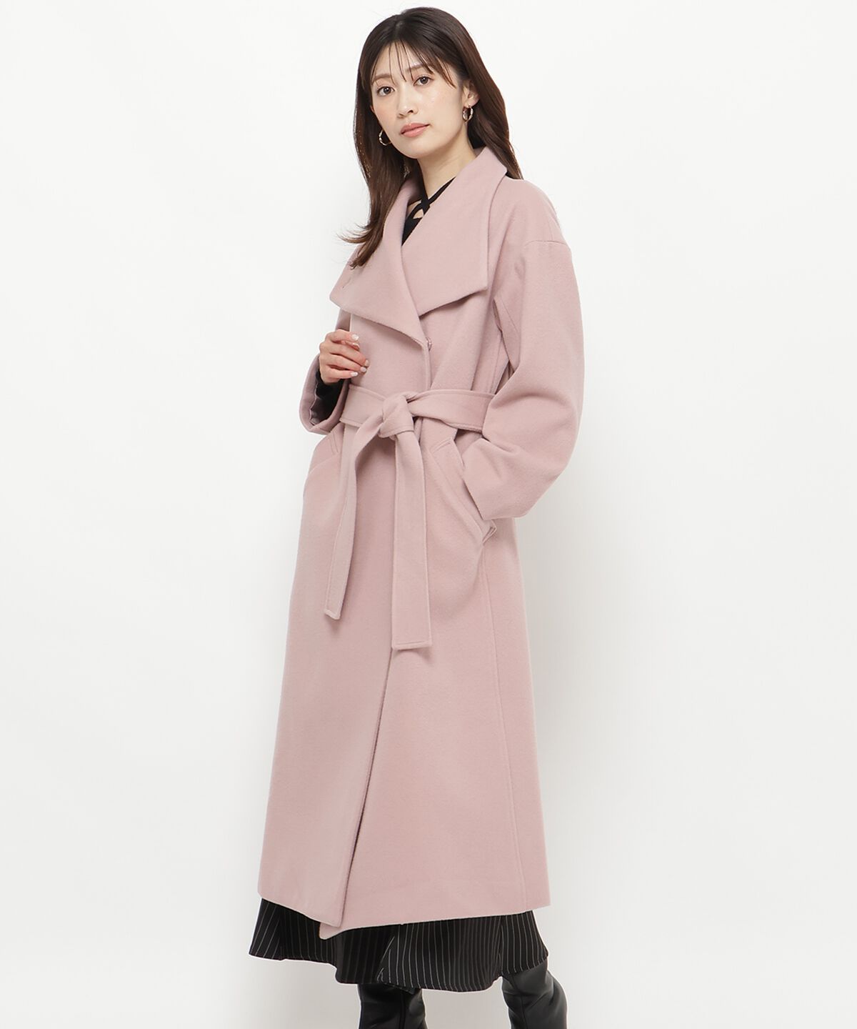 アンドクチュール「ウールビーバービッグカラーロングコート」|ダウン|