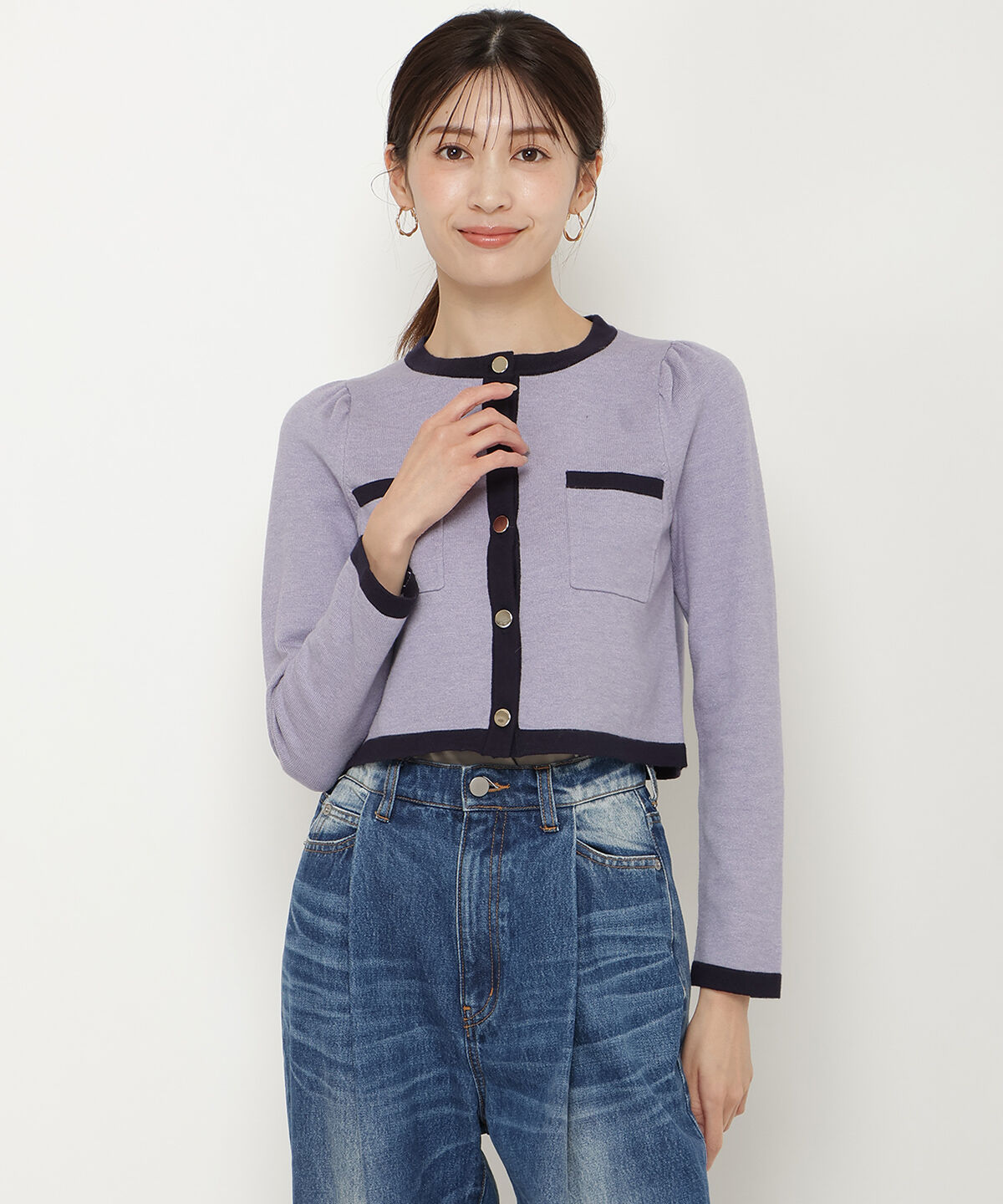 アンドクチュール「配色トリミングニットカーディガン」|カーディガン|