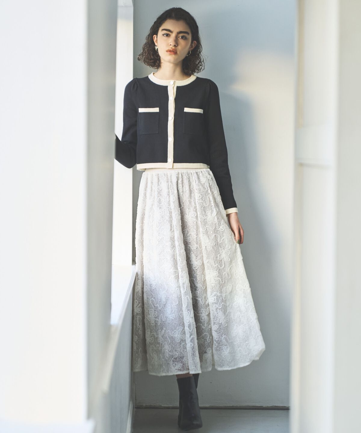 アンドクチュール「配色トリミングニットカーディガン」|カーディガン|