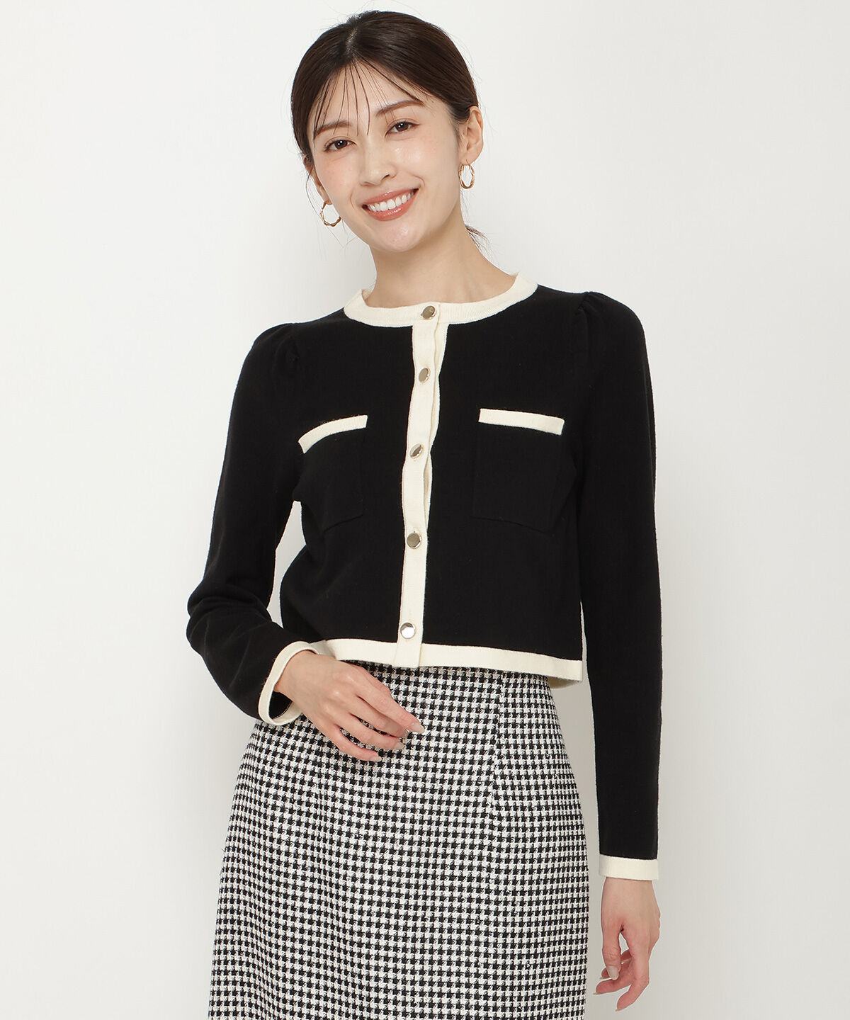 アンドクチュール「配色トリミングニットカーディガン」|カーディガン|